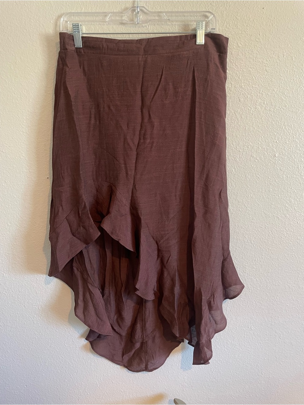 B•wear Chocolate Brown High-Low Ruffle Midi Skirt